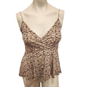 Chocolate USA Geometric Print Cami Top M Sleeveless Peplum V Neck Blouse
